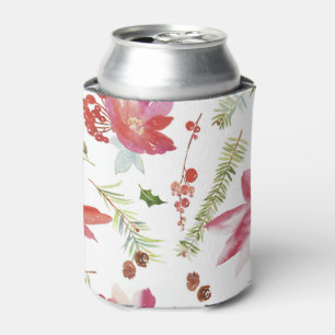 Vintage Watercolor Christmas Florals Can Cooler