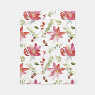 Vintage Watercolor Christmas Florals Fleece Blanket