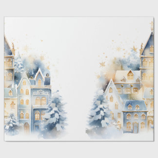 Vintage Watercolor Christmas House Wrapping Paper