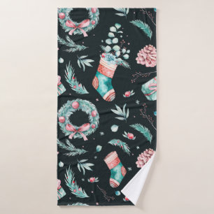 Vintage watercolor christmas illustration bath towel