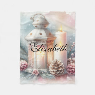 Vintage Watercolor Christmas Lantern and Ornaments Fleece Blanket