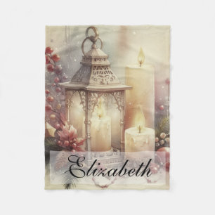 Vintage Watercolor Christmas Lantern and Ornaments Fleece Blanket