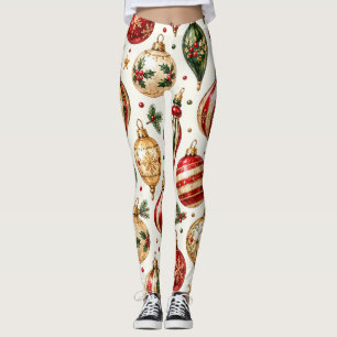 Vintage Watercolor Christmas Ornament Pattern Leggings