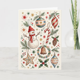 Vintage Watercolor Christmas Ornaments Holiday Card