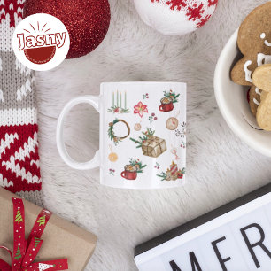 Vintage Watercolor Christmas Print Two Tone Coffee Mug