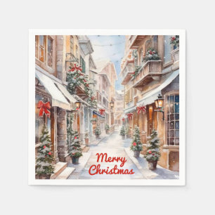 Vintage Watercolor Christmas Street Napkin