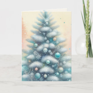 Vintage Watercolor Christmas Tree and Ornaments Card