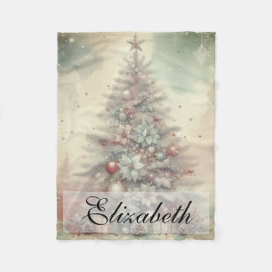 Vintage Watercolor Christmas Tree and Ornaments Fleece Blanket