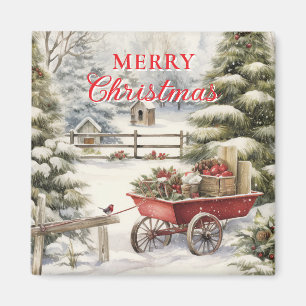 Vintage Watercolor Christmas Trees Merry Christmas Magnet