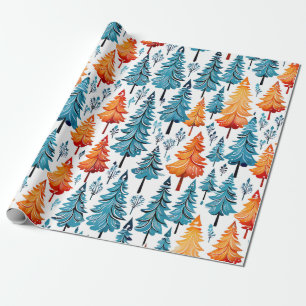 Vintage Watercolor Christmas Trees Wrapping Paper