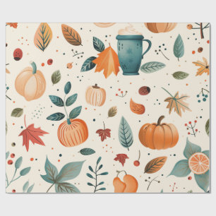Vintage Watercolor Cosy Fall Pattern Wrapping Paper