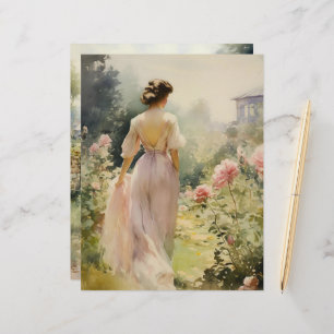 Vintage Watercolor Country Garden Scrapbook Paper