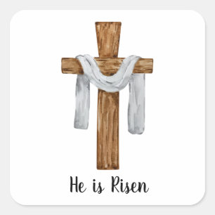 Vintage Watercolor Cross Easter Holiday Square Sticker