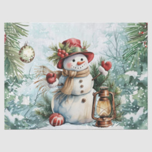 Vintage Watercolor Decoupage Christmas Snowman Tissue Paper