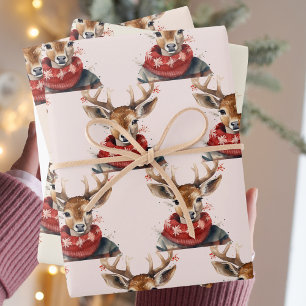 Vintage Watercolor Deer &. Merry Christmas Wrapping Paper Sheet