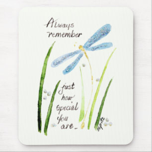 Vintage Watercolor Dragonfly Always Remember text Mouse Mat