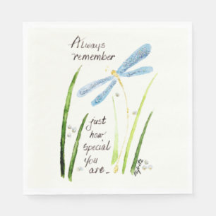 Vintage Watercolor Dragonfly Always Remember text Napkin