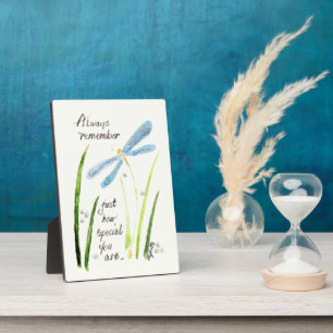 Vintage Watercolor Dragonfly Always Remember text  Plaque