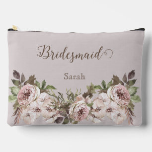 Vintage Watercolor Dusty Rose Floral Bridesmaid Accessory Pouch
