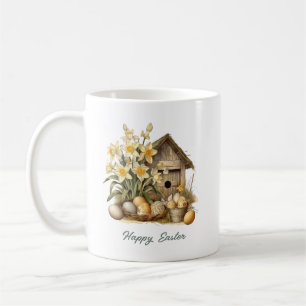 Vintage watercolor eastel eggs daffodils coffee mug