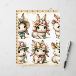 Vintage Watercolor Easter Bunnies Scrapbook Paper