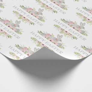 Vintage Watercolor Easter Bunny Easter Eggs Floral Wrapping Paper