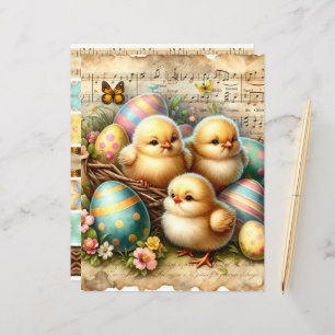 Vintage Watercolor Easter Chicks Scrapbook Paper