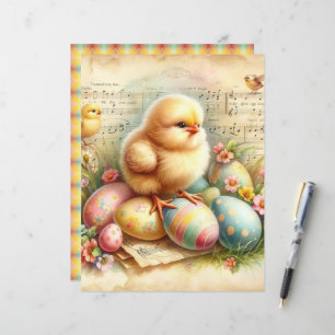 Vintage Watercolor Easter Chicks Scrapbook Paper