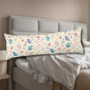 Vintage Watercolor Easter Flowers Leaves Eggs Body Cushion