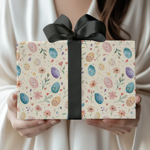 Vintage Watercolor Easter Flowers Leaves Eggs Wrapping Paper