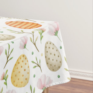Vintage Watercolor Eggs & Spring Flowers Easter Tablecloth