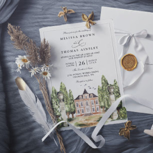 Vintage Watercolor English Manor Elegant Wedding Invitation