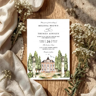 Vintage Watercolor English Manor QR Code Wedding Invitation