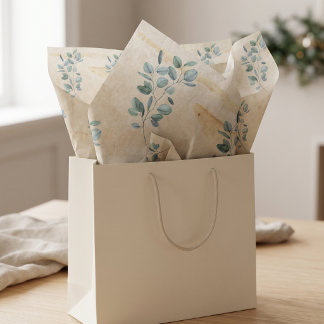Vintage Watercolor Eucalyptus Sprigs Ivory Botanic Tissue Paper