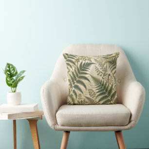 Vintage Watercolor Fern Forest Botanical Green Thr Cushion