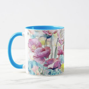 Vintage Watercolor Field of Poppy Flowers  Mug