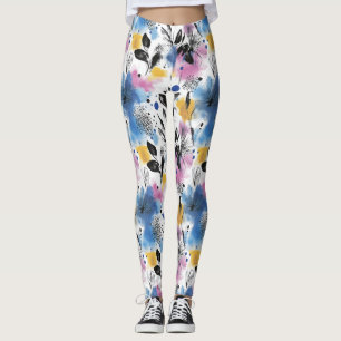 Vintage Watercolor Floral Abstract Pattern (13) Leggings