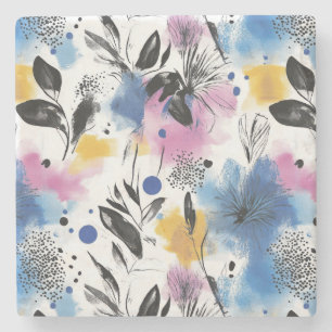 Vintage Watercolor Floral Abstract Pattern (13) Stone Coaster