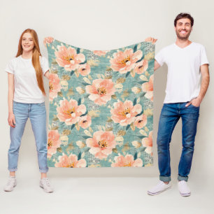 Vintage Watercolor Floral Abstract Pattern (1) Fleece Blanket