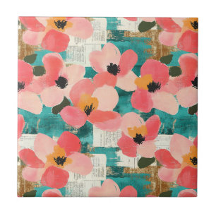Vintage Watercolor Floral Abstract Pattern (4) Tile