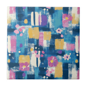 Vintage Watercolor Floral Abstract Pattern (6) Tile