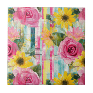 Vintage Watercolor Floral Abstract Pattern (7) Tile