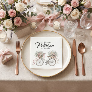 Vintage Watercolor floral  bicycle  Napkin