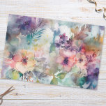 Vintage Watercolor Floral Botanical Pattern  Tissue Paper<br><div class="desc">A pretty watercolor vintage style background comprising of flowers and leaves in pretty pinks,  purples,  blues and greens. Perfect for decoupage or as a unique gift wrap.</div>