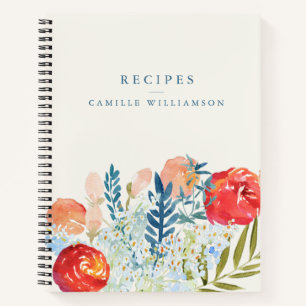 Vintage Watercolor Floral Bridal Shower Recipe  Notebook