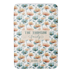 Vintage Watercolor Floral Family Heritage Bath Mat