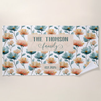 Vintage Watercolor Floral Family Heritage Beach Towel