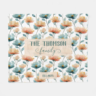 Vintage Watercolor Floral Family Heritage Fleece Blanket