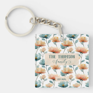 Vintage Watercolor Floral Family Heritage Key Ring