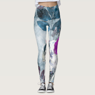 Vintage Watercolor Floral Lilac Poppies Leggings